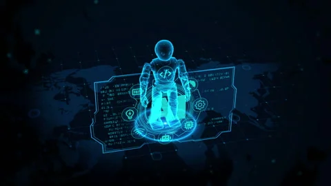 Futuristic AI Robot and Data Hologram in a Digital World 库存影片 339136897