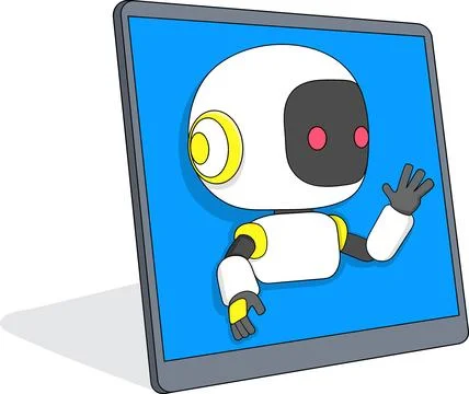 Futuristic AI Robot Assistant on Tablet Screen Vector Illustration 스톡 일러스트