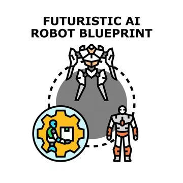 Futuristic ai robot blueprint concept developing advanced automatons Stock Illustration