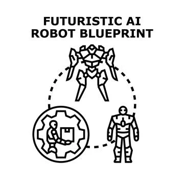Futuristic ai robot blueprint concept developing advanced automatons Illustrazione stock