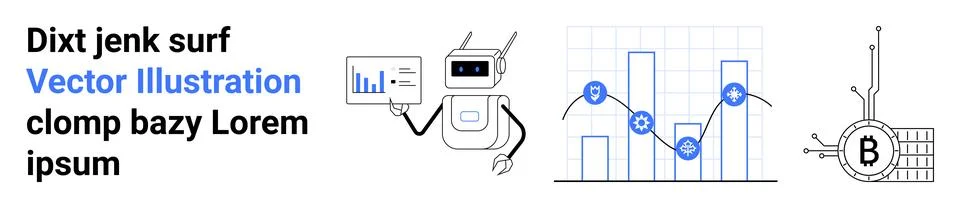 Futuristic AI Robot with Data Chart and Bitcoin Symbol for Financial Techno.. Illustrazione stock