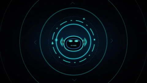 Futuristic ai robot head interface with rotating digital hud and glowing ne.. Stock Footage 337560663