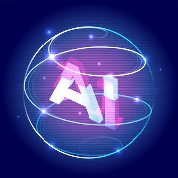 Futuristic AI Sphere with Glowing Digital Effects Stock Illustration