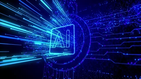Futuristic AI technology background with glowing circuits and data streams. Stock Footage 313013304