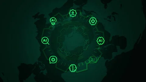 Futuristic AI Technology Concept with Digital World Map Illustration 库存影片 339114343