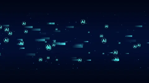 Futuristic AI Technology Flowing Upwards on Dark Background Stock Footage 346196241