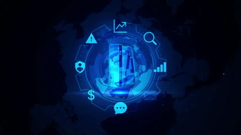 Futuristic AI Technology with Global Network Connections Visualization Vídeos de archivo 339112306