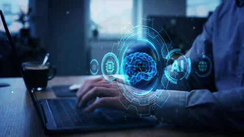 Futuristic AI Technology Interface Display with Augmented Reality Elements .. 库存影片 339131978