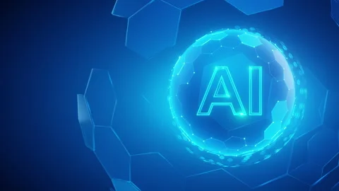 Futuristic AI Technology Sphere on Blue Background 스톡 동영상 321072235