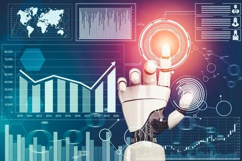 Futuristic AI thinking of droid robot artificial intelligence concept Stock Illustration