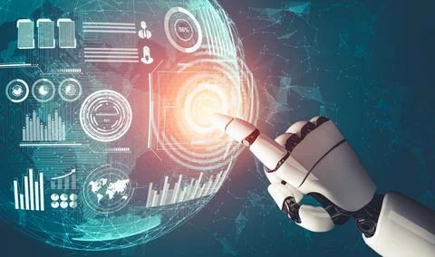 Futuristic AI thinking of droid robot artificial intelligence concept Stock Illustration