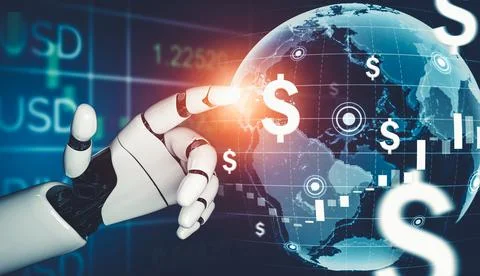 Futuristic AI thinking of droid robot artificial intelligence concept Stock Illustration