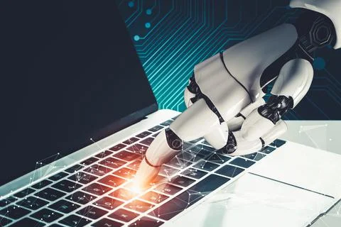 Futuristic AI thinking of droid robot artificial intelligence concept 库存插图