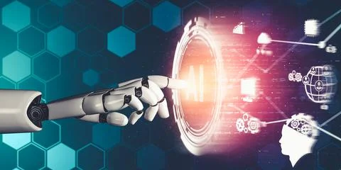 Futuristic AI thinking of droid robot artificial intelligence concept 스톡 일러스트