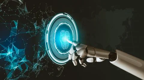 Futuristic AI thinking of droid robot artificial intelligence concept 스톡 일러스트