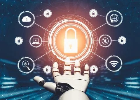 Futuristic AI thinking of droid robot artificial intelligence concept Stock-Illustration