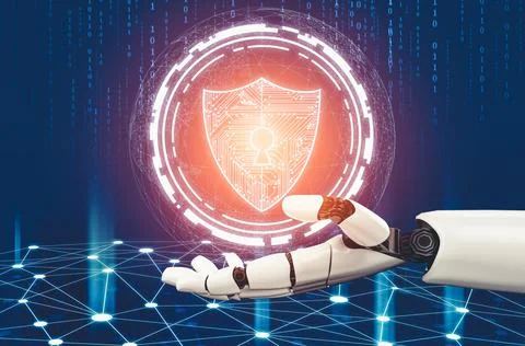 Futuristic AI thinking of droid robot artificial intelligence concept Stock Illustration