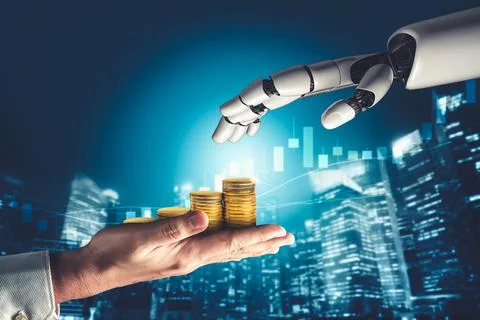 Futuristic AI thinking of droid robot artificial intelligence concept Stock Illustration