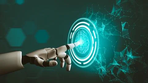 Futuristic AI thinking of droid robot artificial intelligence concept Stock Illustration