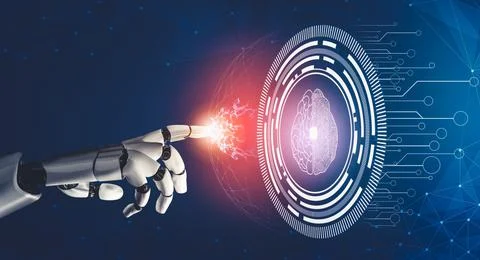 Futuristic AI thinking of droid robot artificial intelligence concept Stockillustratie