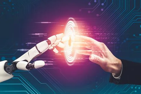 Futuristic AI thinking of droid robot artificial intelligence concept 스톡 일러스트