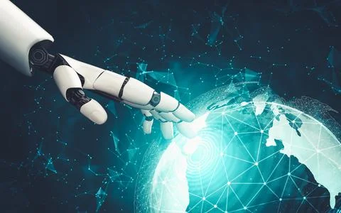 Futuristic AI thinking of droid robot artificial intelligence concept Stock Illustration