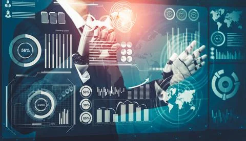 Futuristic AI thinking of droid robot artificial intelligence concept Stock Illustration