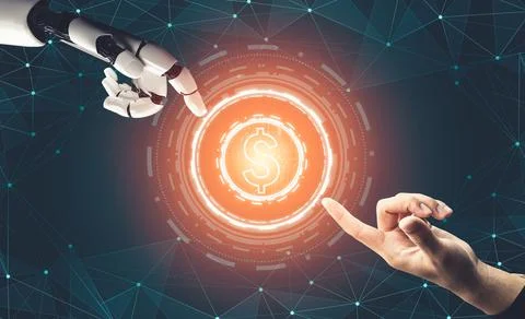 Futuristic AI thinking of droid robot artificial intelligence concept Stock Illustration