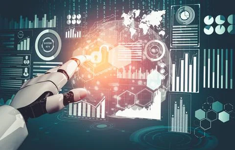 Futuristic AI thinking of droid robot artificial intelligence concept Stock Illustration