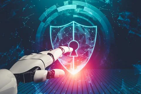 Futuristic AI thinking of droid robot artificial intelligence concept Stock Illustration