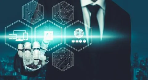 Futuristic AI thinking of droid robot artificial intelligence concept Stockillustratie