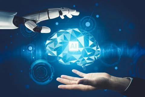 Futuristic AI thinking of droid robot artificial intelligence concept 스톡 일러스트