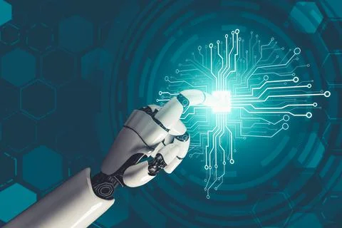 Futuristic AI thinking of droid robot artificial intelligence concept Stockillustratie