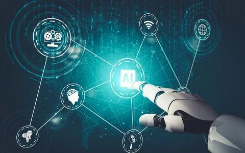 Futuristic AI thinking of droid robot artificial intelligence concept Stockillustratie