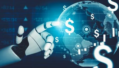 Futuristic AI thinking of droid robot artificial intelligence concept Stock Illustration