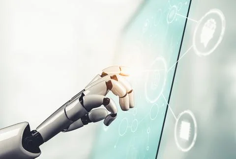 Futuristic AI thinking of droid robot artificial intelligence concept Stockillustratie