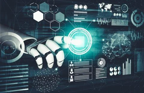 Futuristic AI thinking of droid robot artificial intelligence concept Stockillustratie