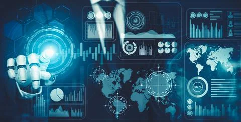 Futuristic AI thinking of droid robot artificial intelligence concept 스톡 일러스트