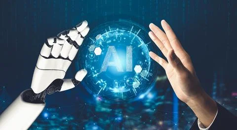 Futuristic AI thinking of droid robot artificial intelligence concept 스톡 일러스트