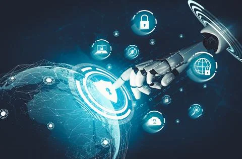 Futuristic AI thinking of droid robot artificial intelligence concept Stock-Illustration