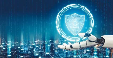 Futuristic AI thinking of droid robot artificial intelligence concept Stock Illustration