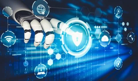 Futuristic AI thinking of droid robot artificial intelligence concept Stock-Illustration