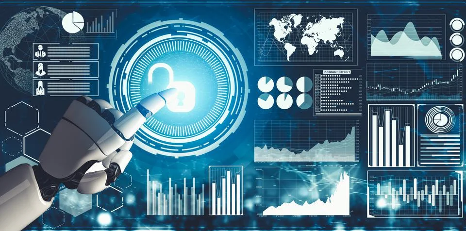 Futuristic AI thinking of droid robot artificial intelligence concept Stock Illustration