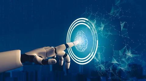 Futuristic AI thinking of droid robot artificial intelligence concept Stockillustratie