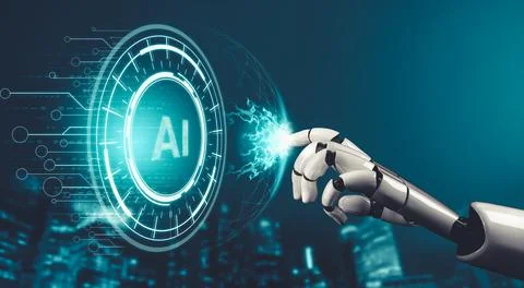 Futuristic AI thinking of droid robot artificial intelligence concept Stockillustratie