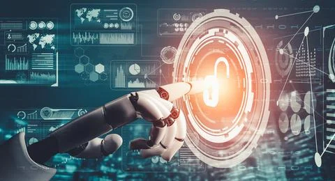 Futuristic AI thinking of droid robot artificial intelligence concept Stock-Illustration