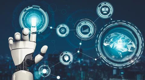 Futuristic AI thinking of droid robot artificial intelligence concept Stockillustratie