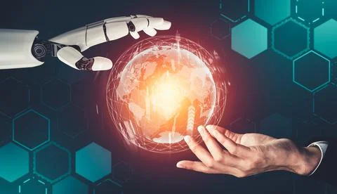 Futuristic AI thinking of droid robot artificial intelligence concept 스톡 일러스트