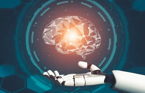 Futuristic AI thinking of droid robot artificial intelligence concept Stockillustratie