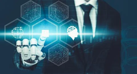 Futuristic AI thinking of droid robot artificial intelligence concept Stockillustratie